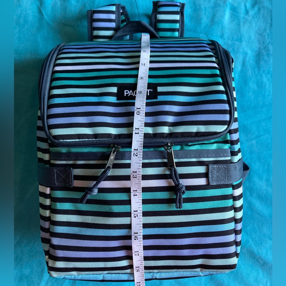 PACKIT Striped Insulated Lunch Bag Backpack- Blue, Green, Black NWT - Picture 4 of 12